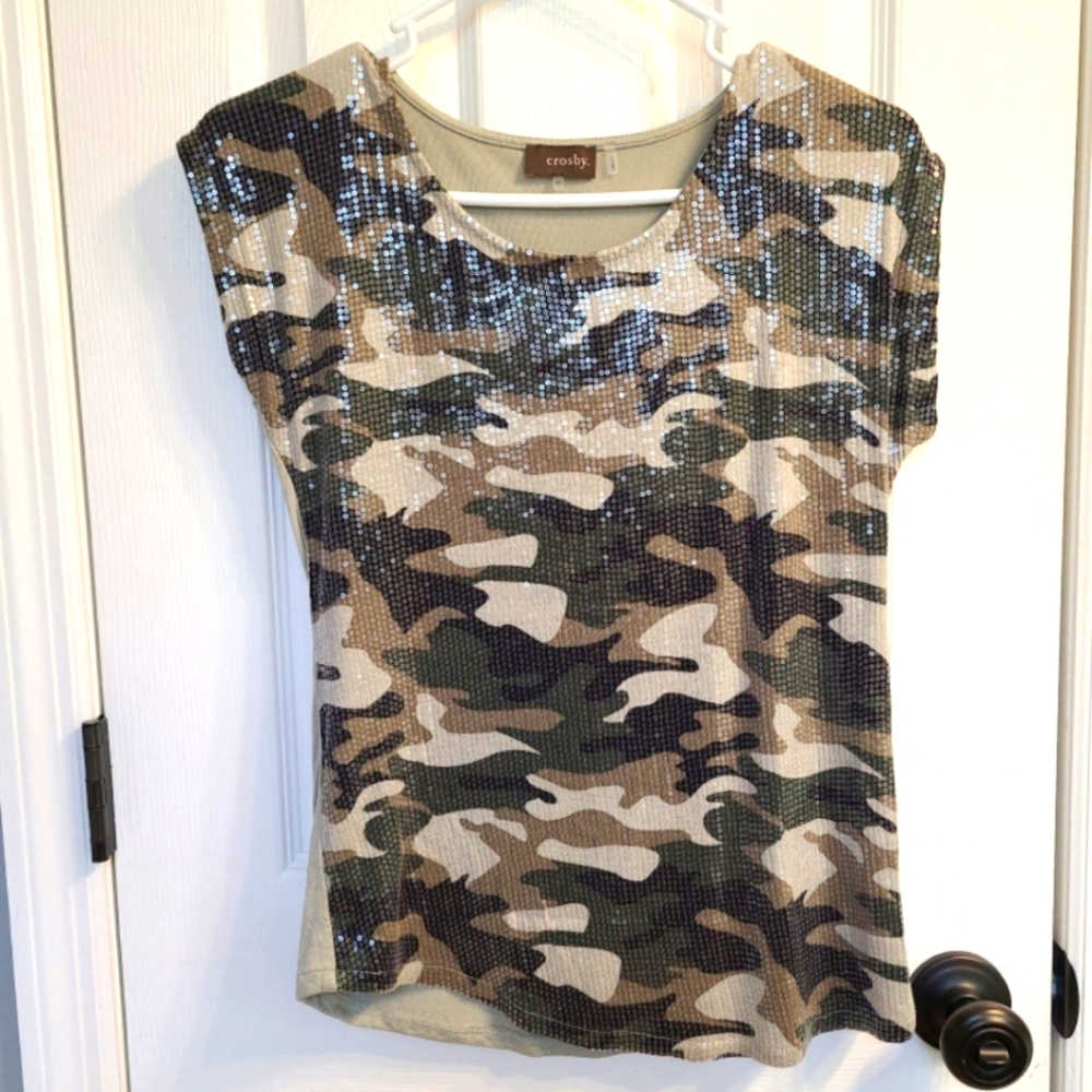 Sequin, camo top by Crosby